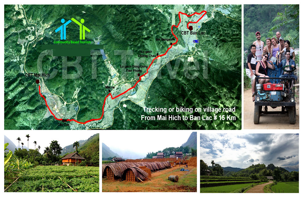 Carte de randonnée du village de Mai Hich au village de Ban Lac à Mai Chau